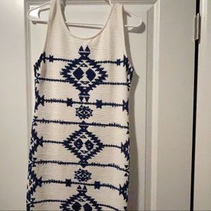 White H&M dress with blue design